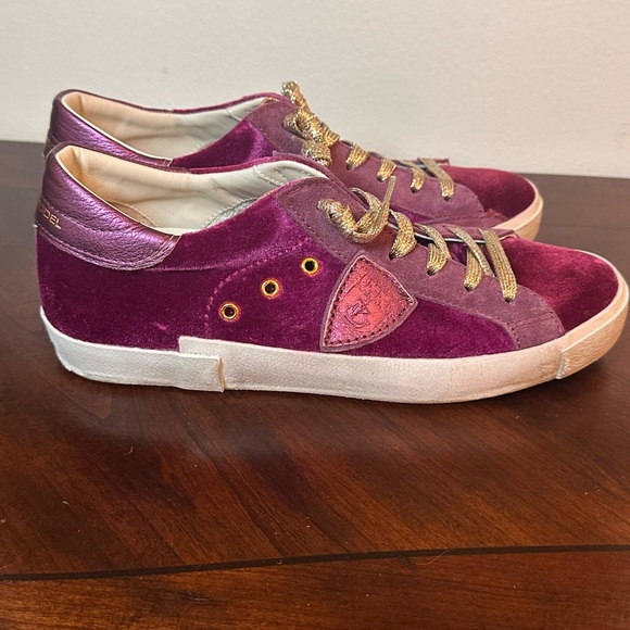 Philippe Model Shoes - Philippe Model Purple and Gold Velvet Sneakers PRSX